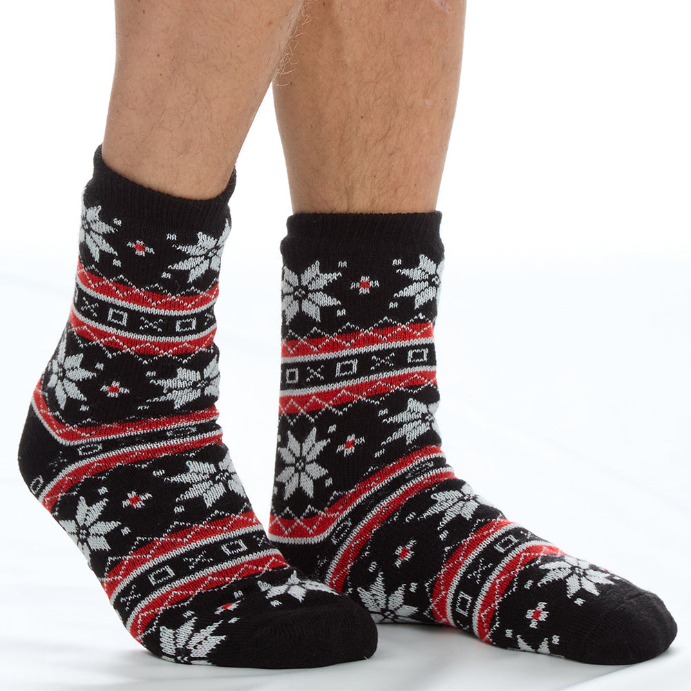 Mens Fair Isle Black Slipper Socks