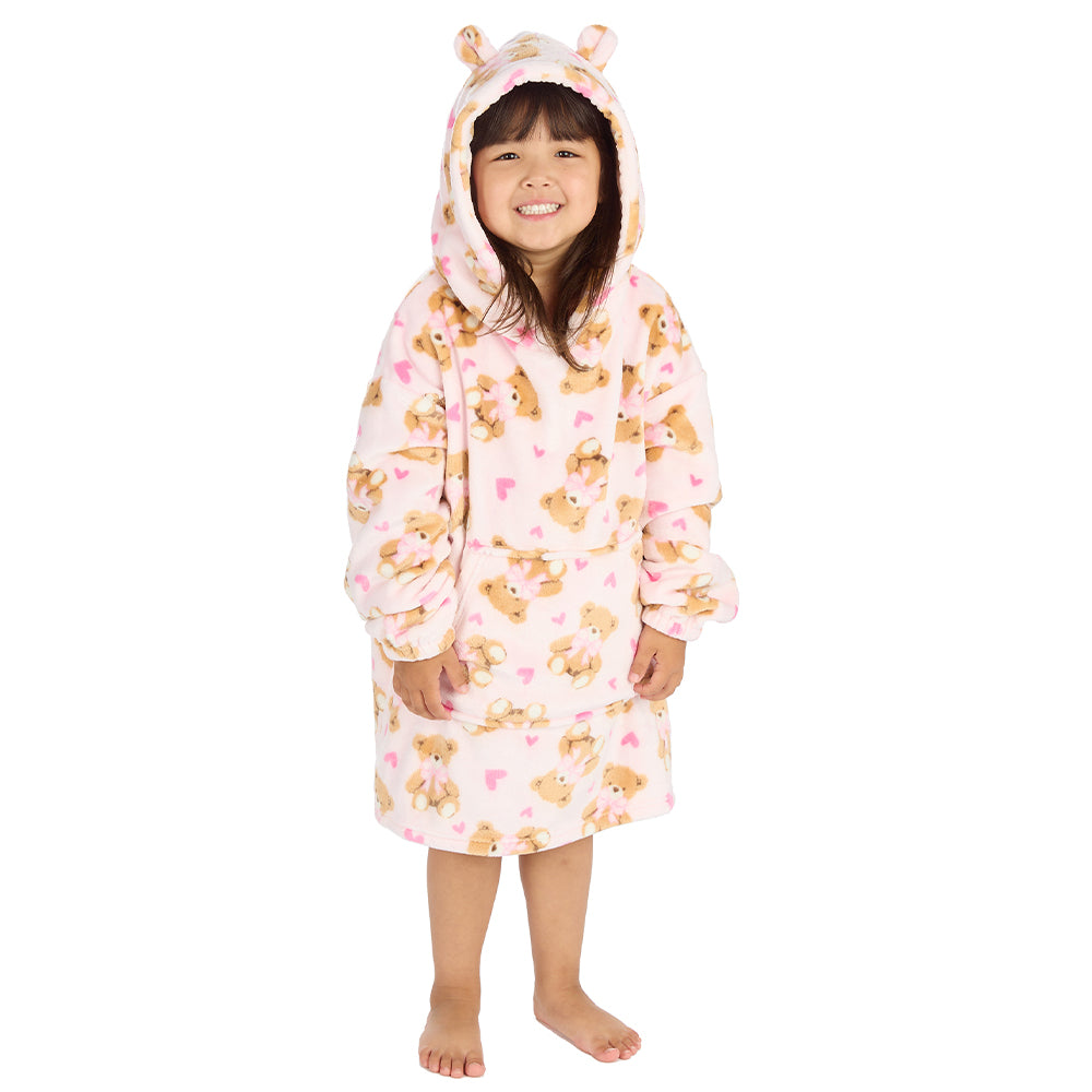 Infant Girls Bear Ears Pink Teddy Blanket Hoodie