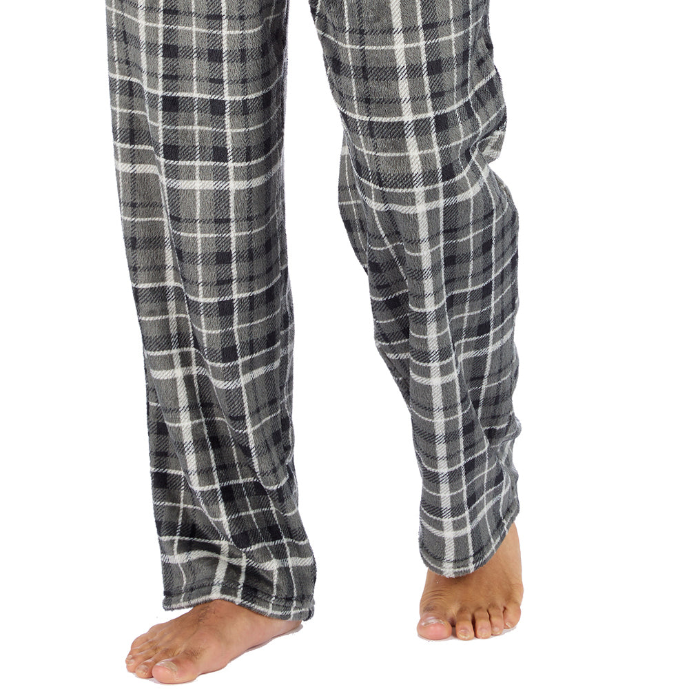 Mens Charcoal Check Fleece Pyjama Bottoms