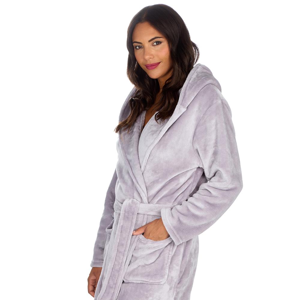 Ladies Silver Long Hooded Dressing Gown