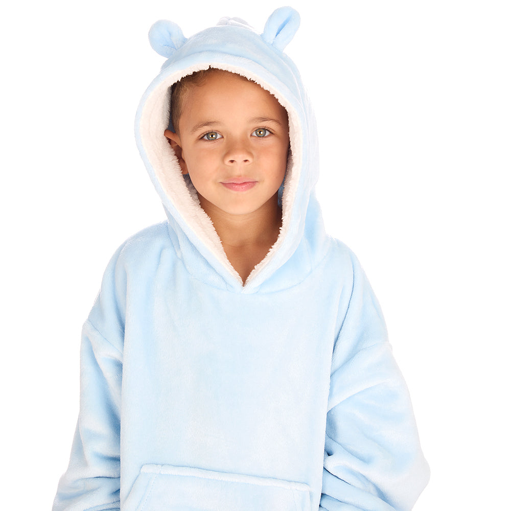 Infant Kids Bear Ears Sky Blue Blanket Hoodie