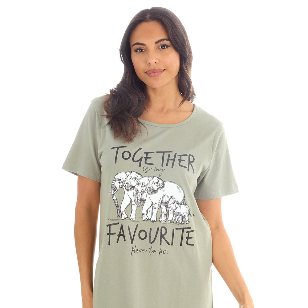 Ladies Short Sleeve Elephant Khaki Nigthie