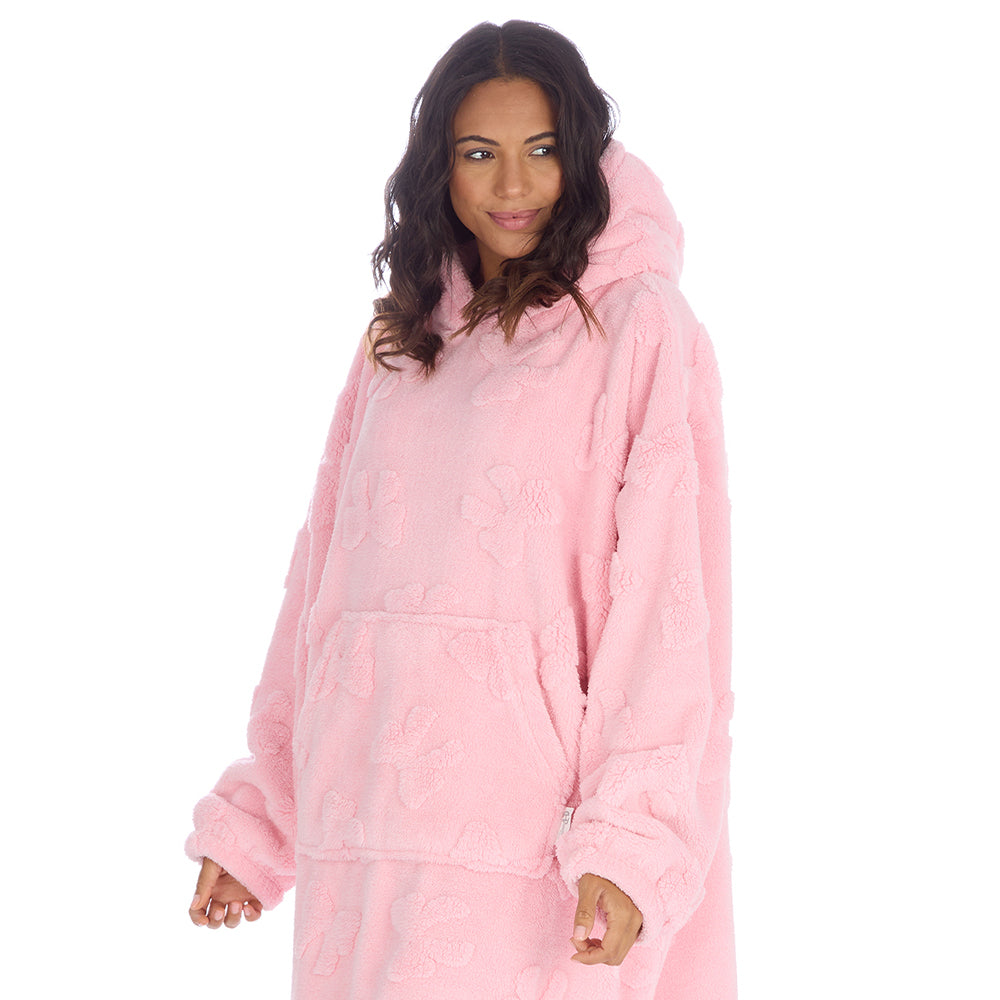 Ladies Candy Pink Bows Textured Blanket Hoodie