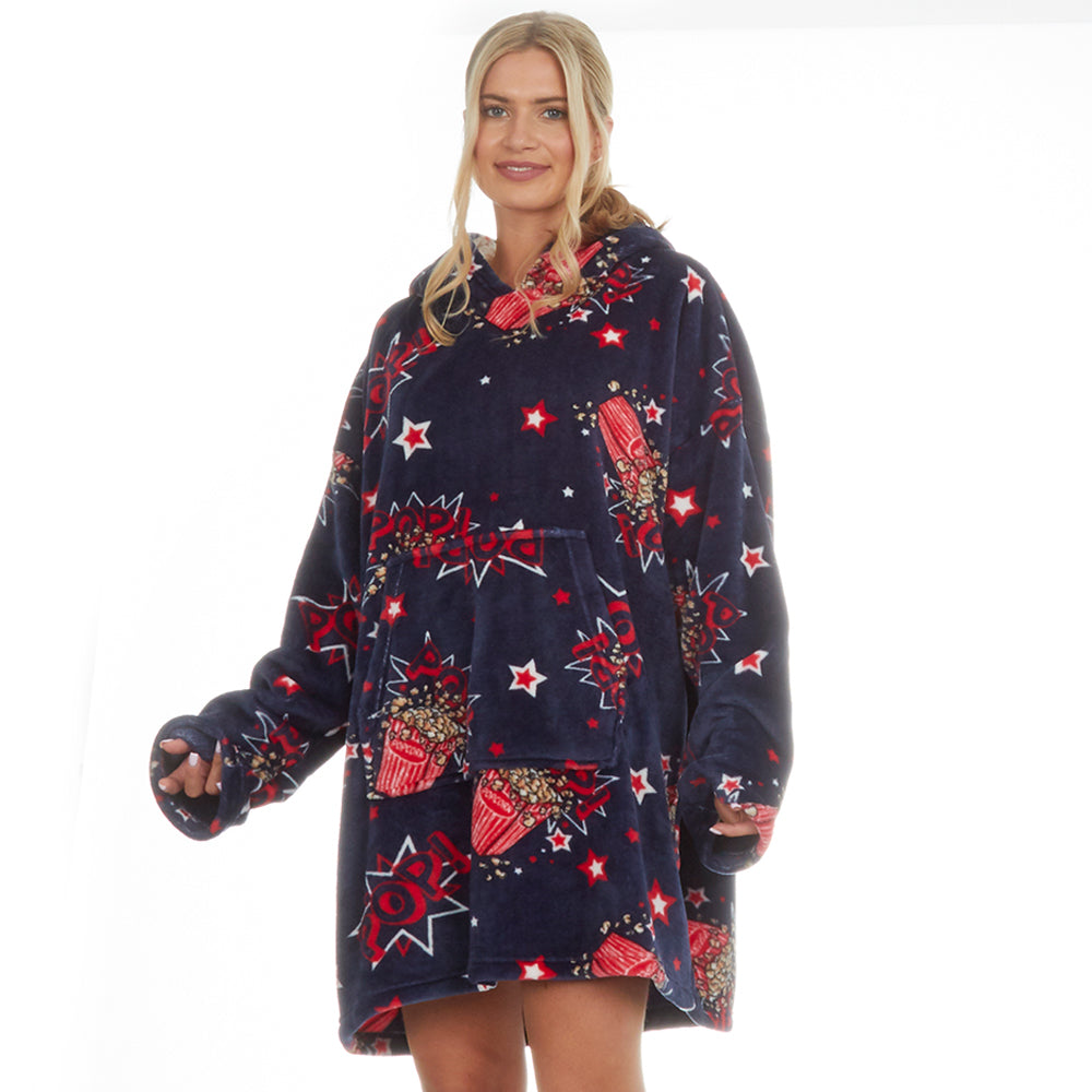 Ladies Popcorn Navy Blanket Hoodie