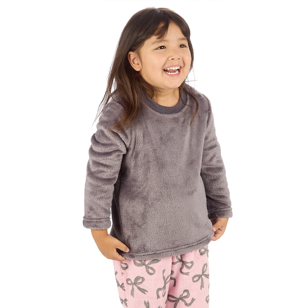 Girls Grey Bows Fleece Pyjama Set