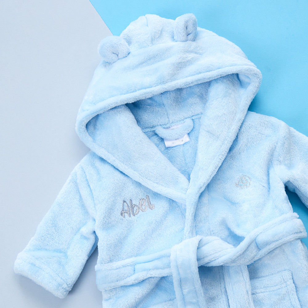 Personalised Baby Blue Bear Ears Dressing Gown