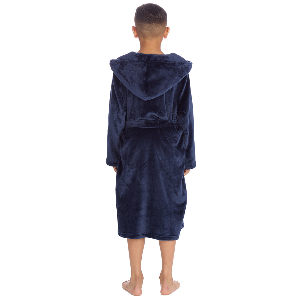 Boys Plain Navy Hooded Dressing Gown