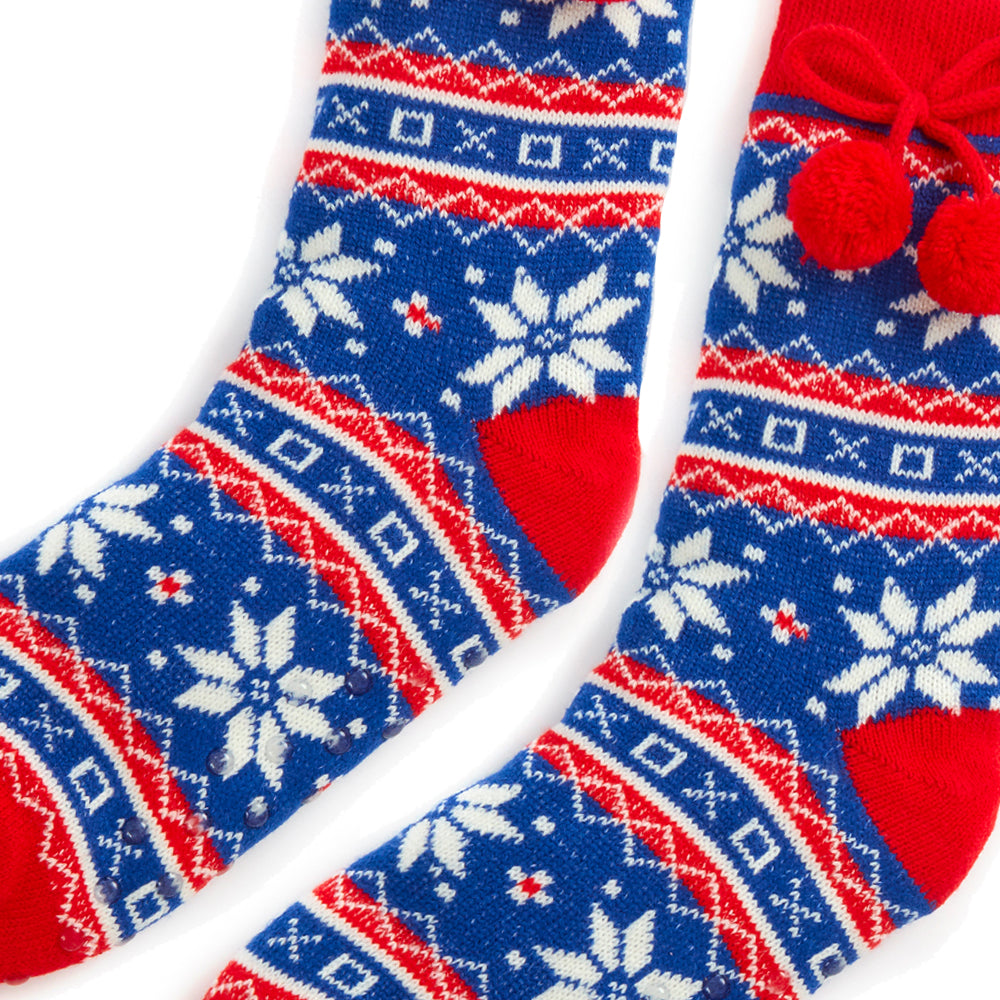 Ladies Fair Isle Blue Slipper Socks