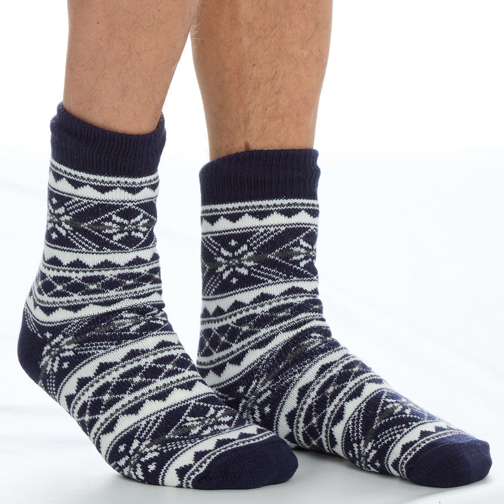 Mens Fair Isle Navy Slipper Socks