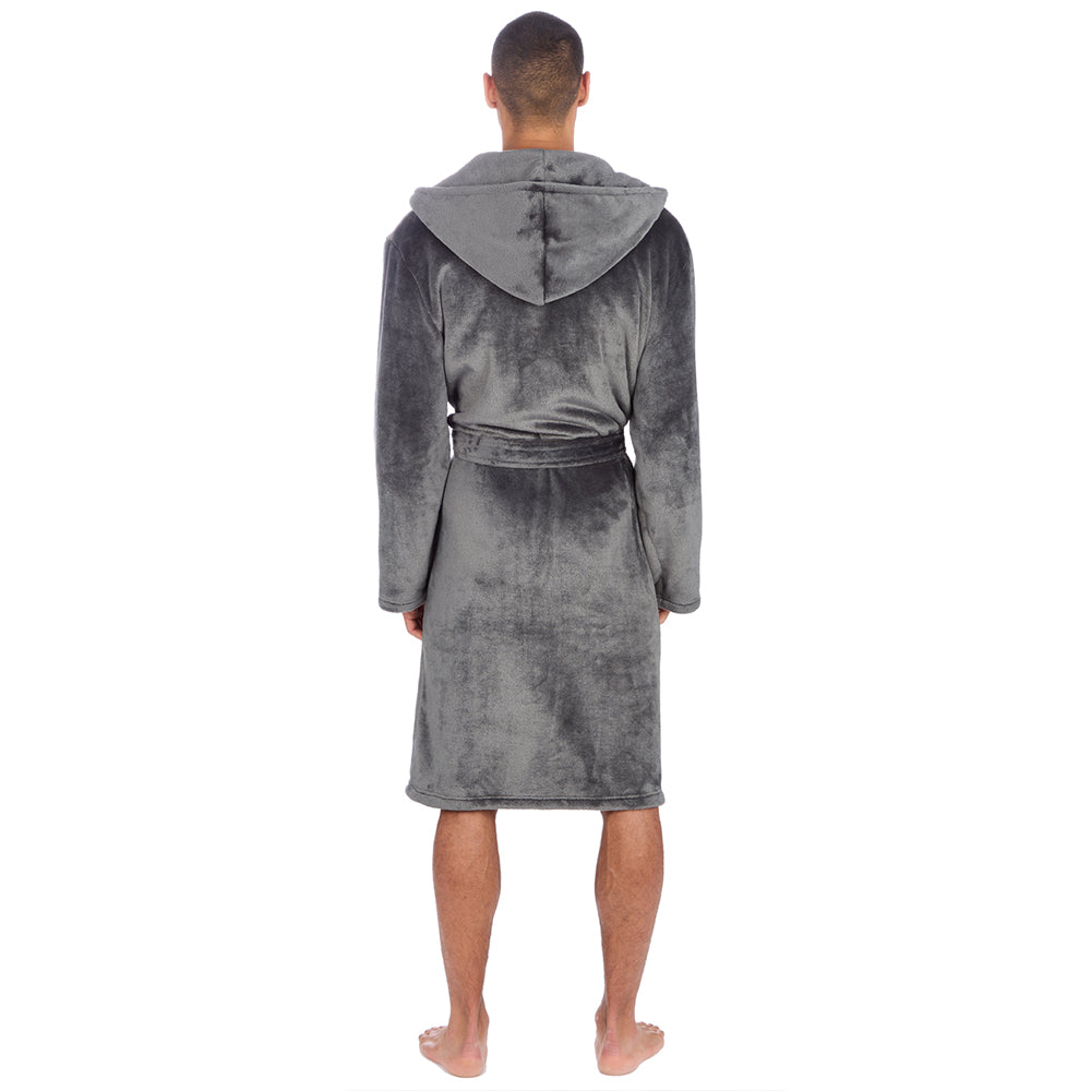 Mens Plain Hooded Charcoal Dressing Gown