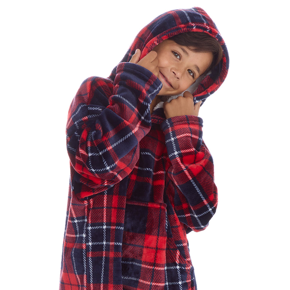 Boys Tartan Check Blanket Hoodie