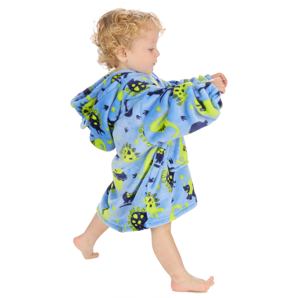 Toddler Bear Ears Blue Dino Blanket Hoodie