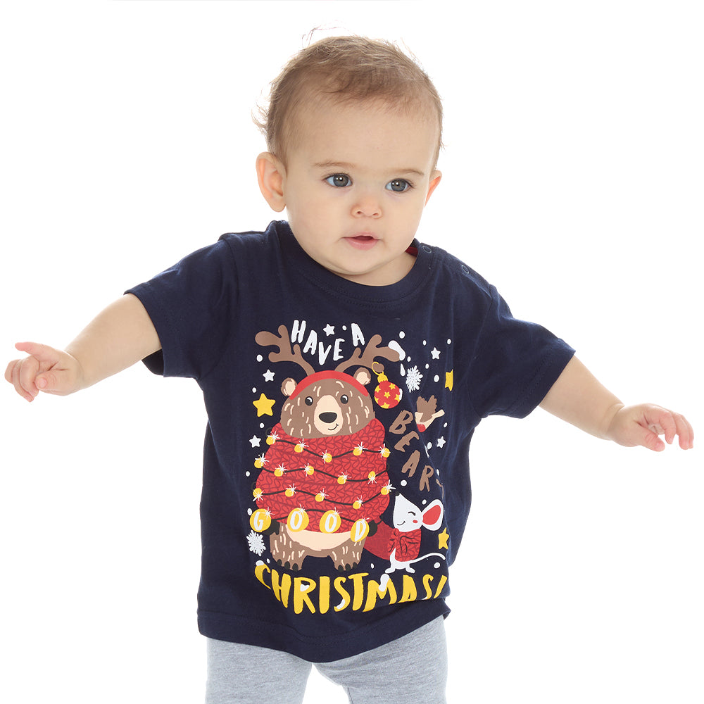 Baby Bear Christmas Navy Cotton T-shirt