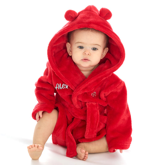 Personalised Baby Red Bear Ears Dressing Gown