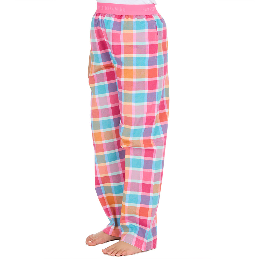 Girls Pink Check Woven Pyjama Bottoms
