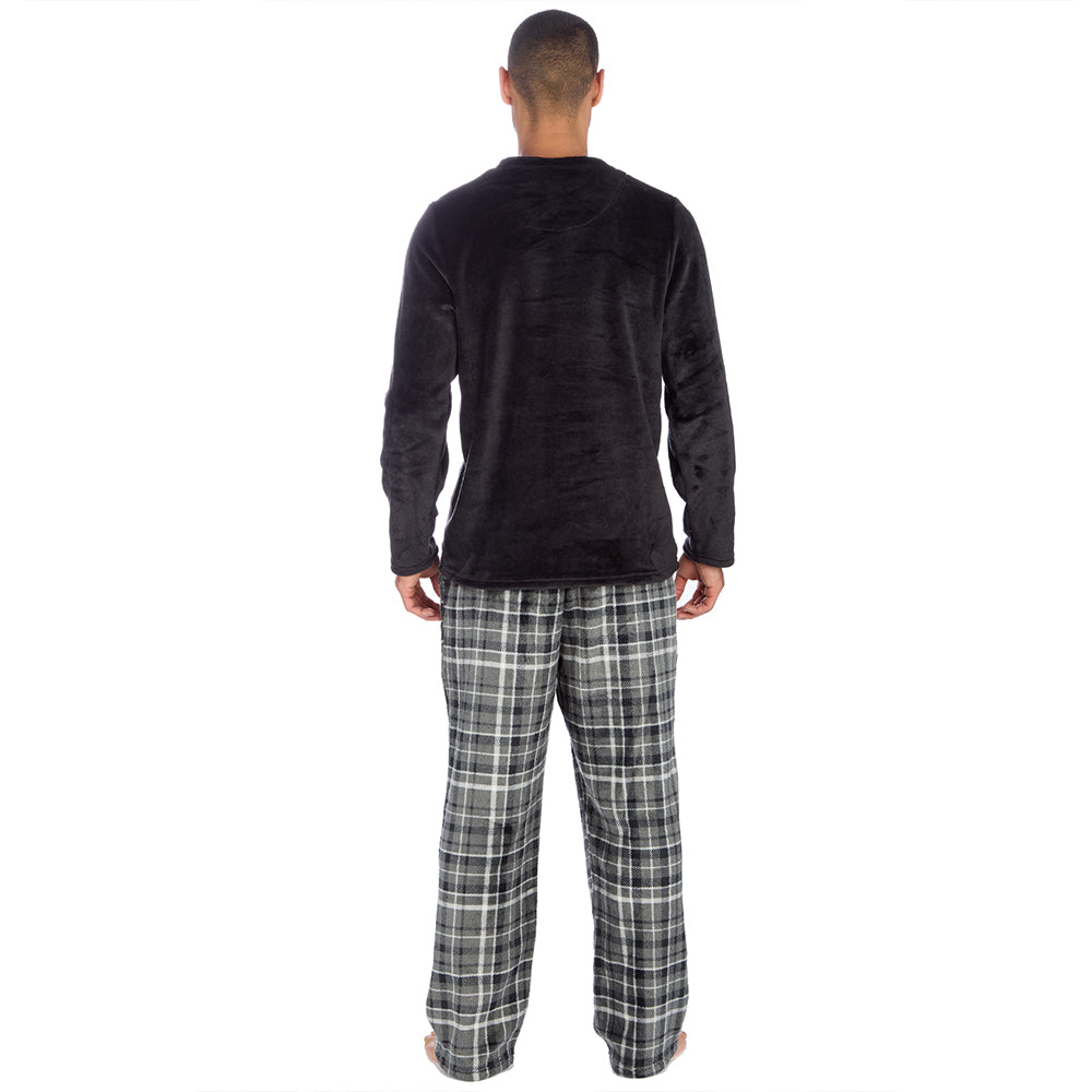 Mens Black Check Fleece Pyjama Set