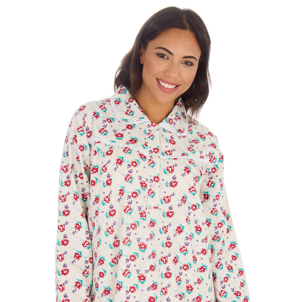 Ladies Cream Winceyette Long Sleeve Nightdress