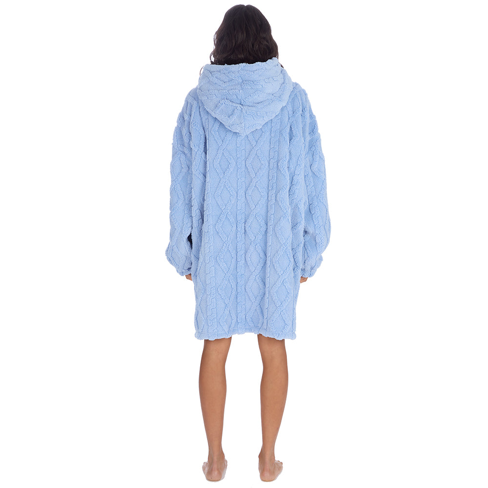 Ladies Candy Blue Cable Blanket Hoodie