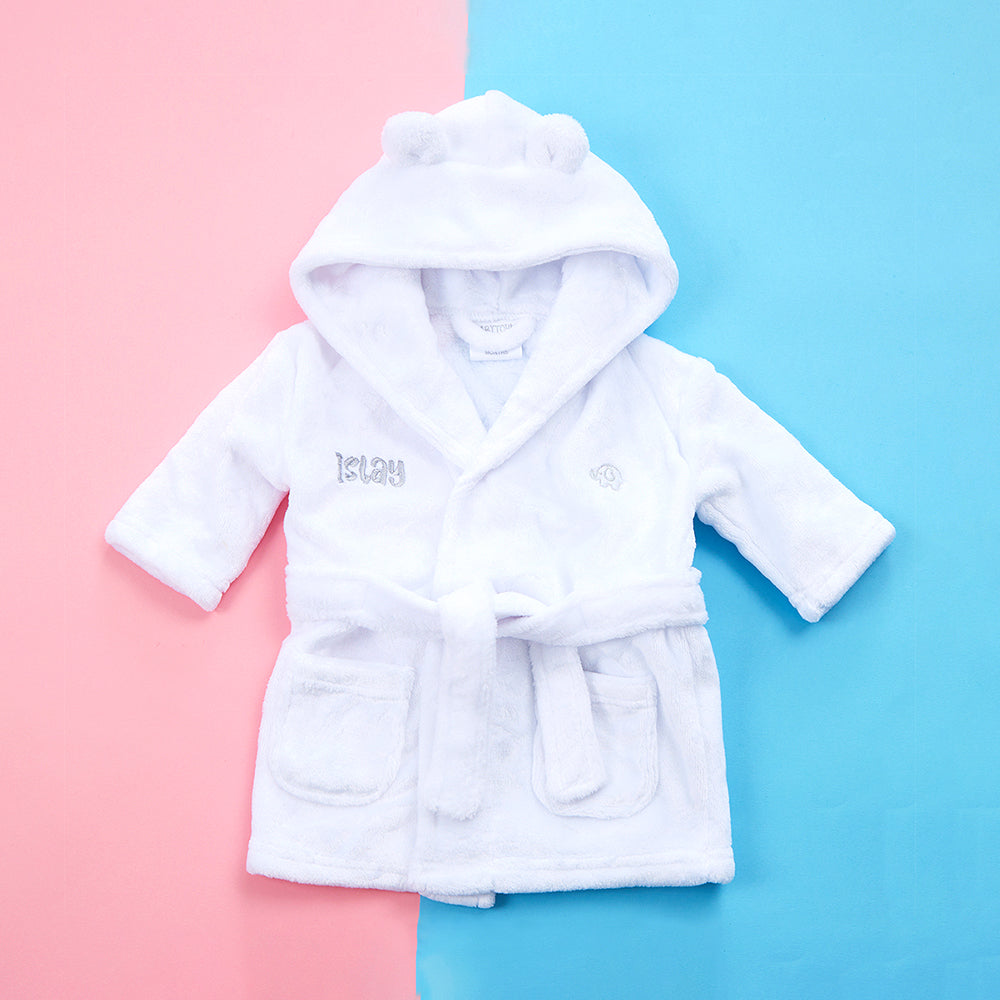 Personalised Baby White Bear Ears Dressing Gown
