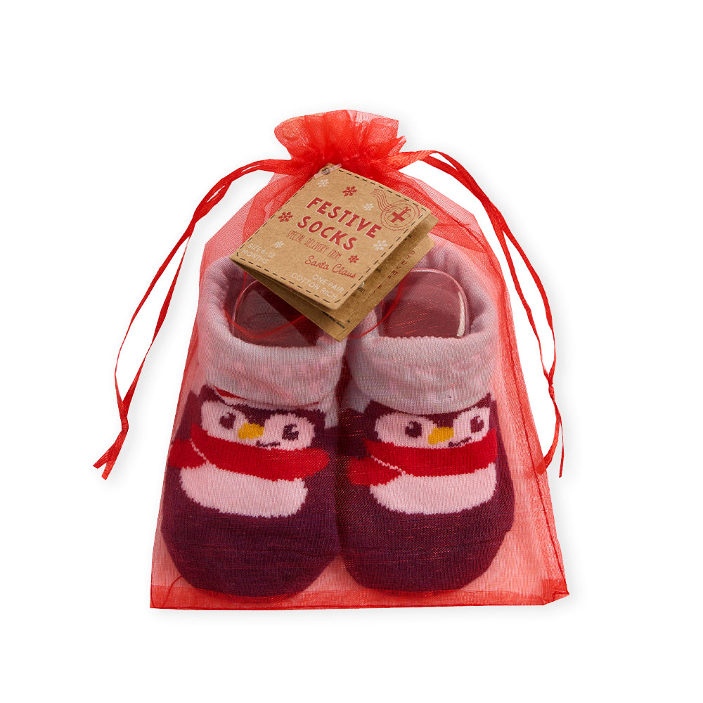 Baby Christmas Penguin Socks in Gift Bag