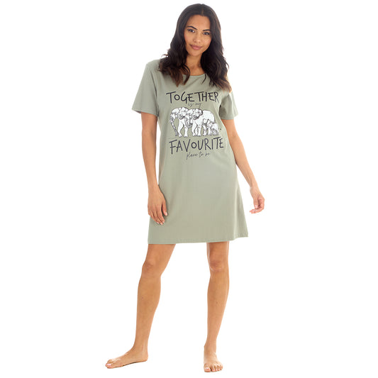 Ladies Short Sleeve Elephant Khaki Nigthie