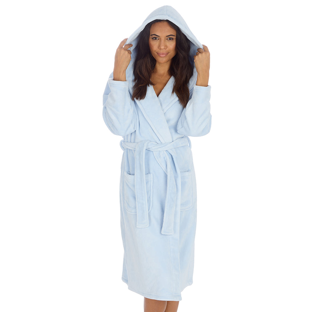 Ladies Baby Blue Hooded Dressing Gown