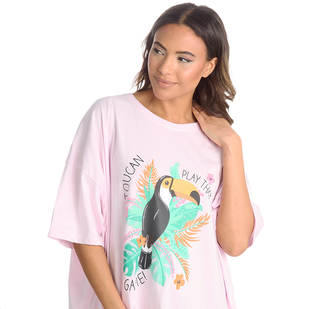 Ladies Toucan Pink Oversize Sleep Tee