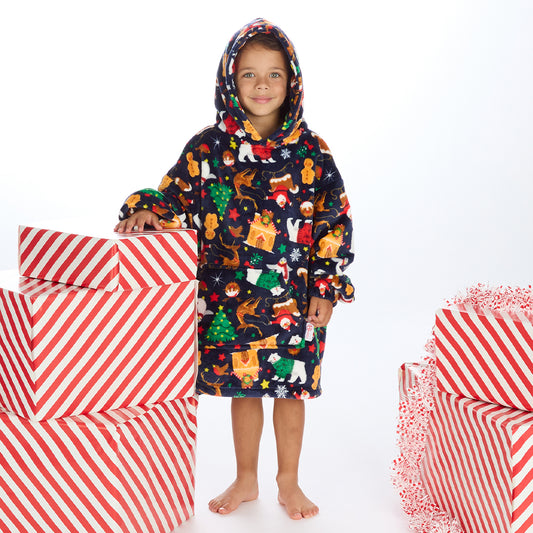 Infant Kids Navy Christmas Fleece Blanket Hoodie