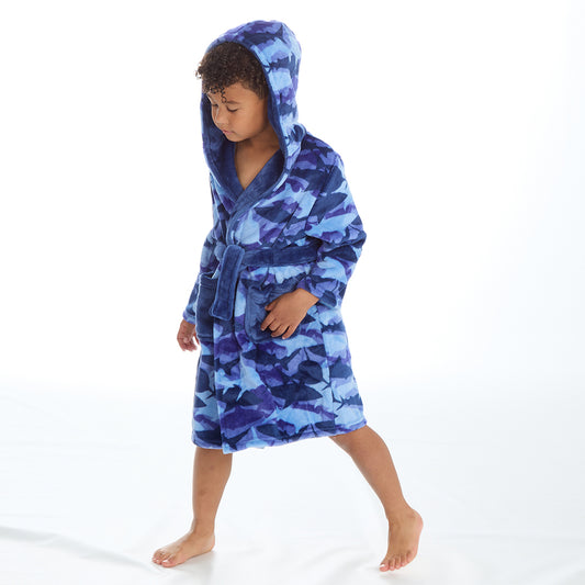 Kids Boys Camo Shark Dressing Gown