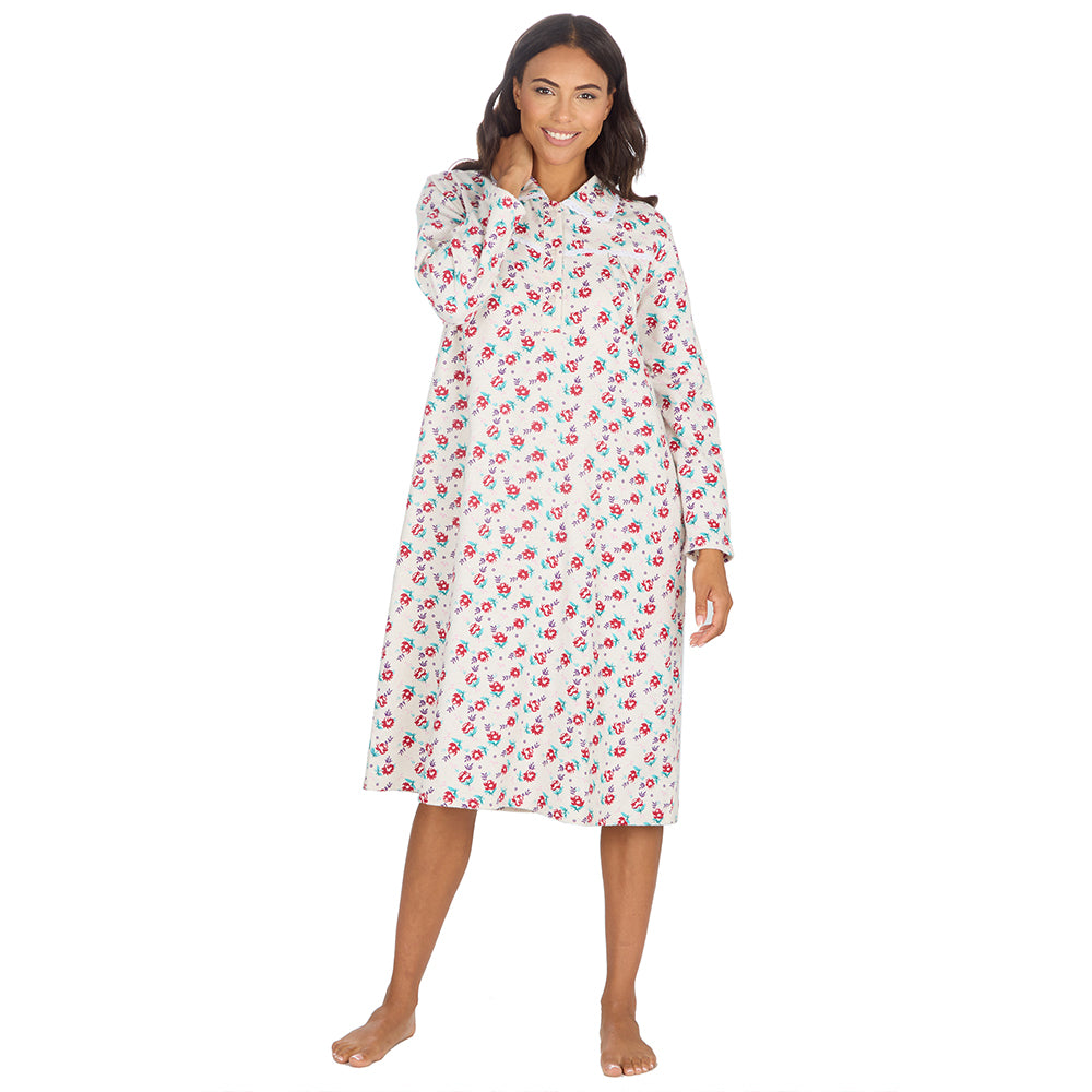 Ladies Cream Winceyette Long Sleeve Nightdress