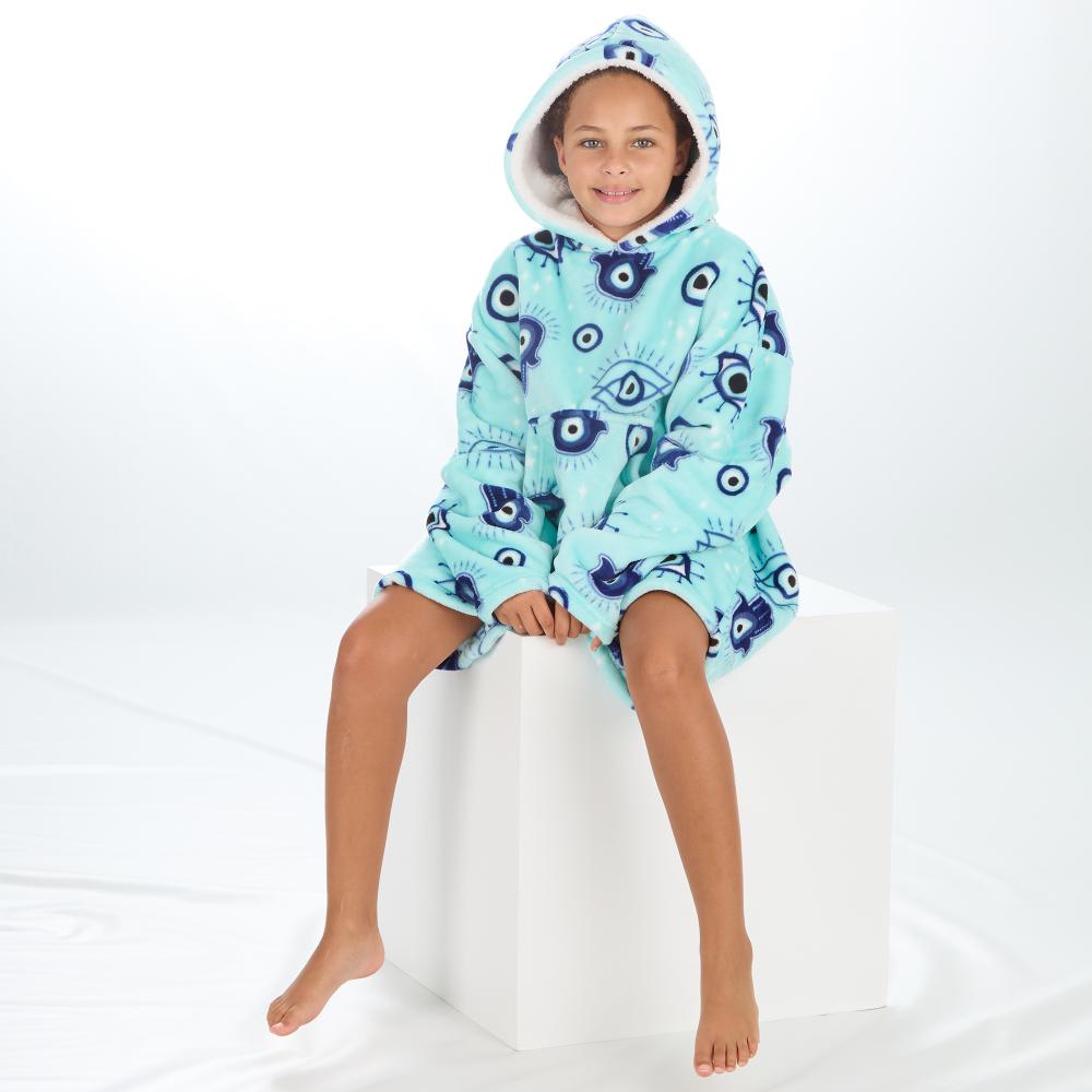 Girls Evil Eye Aqua Blanket Hoodie