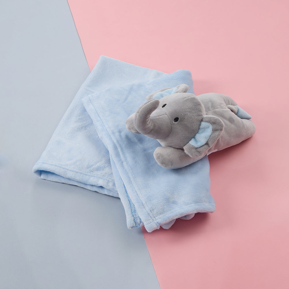 Baby Blue Elephant Soft Toy & Blanket Set