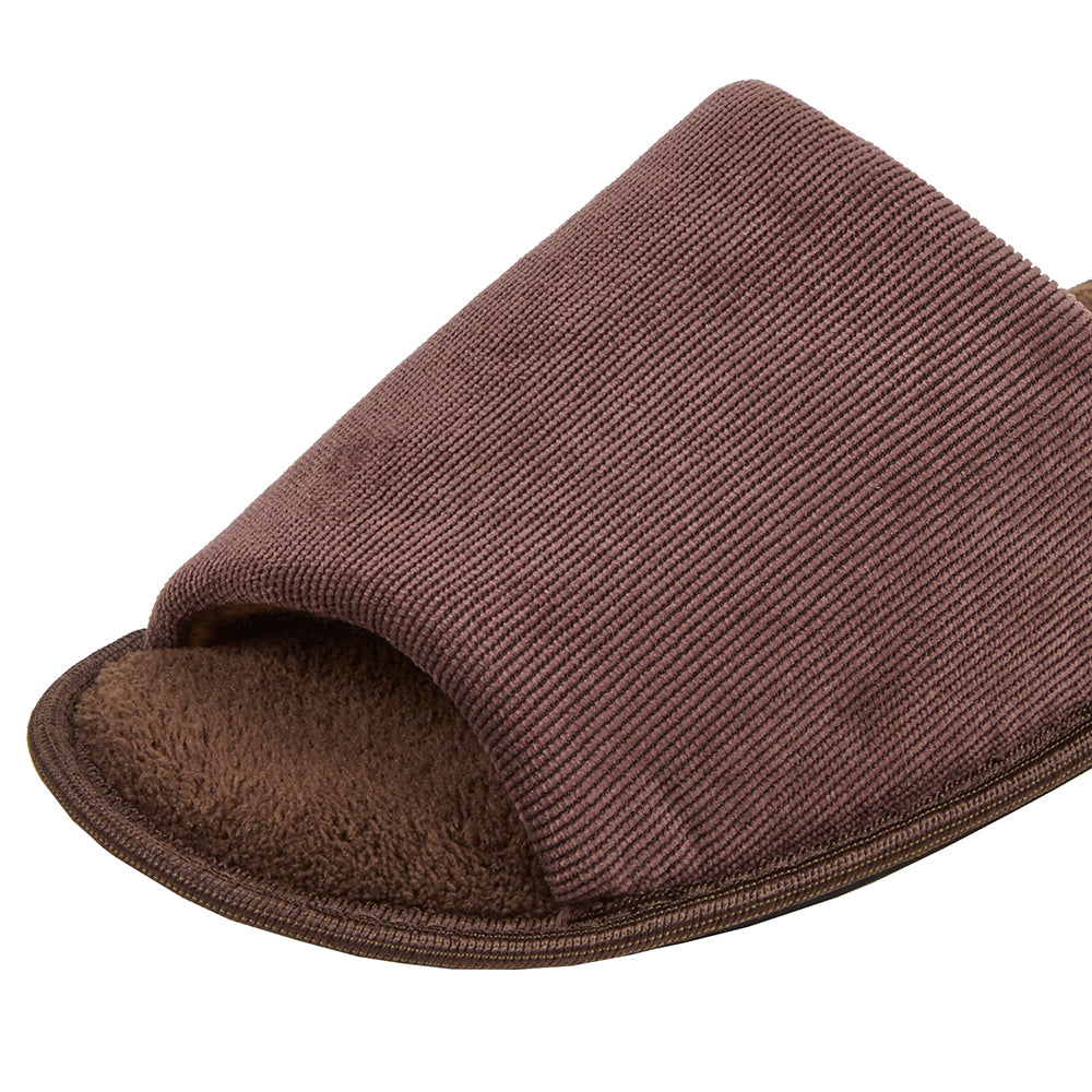 Mens Brown Corduroy Open Toe Slippers