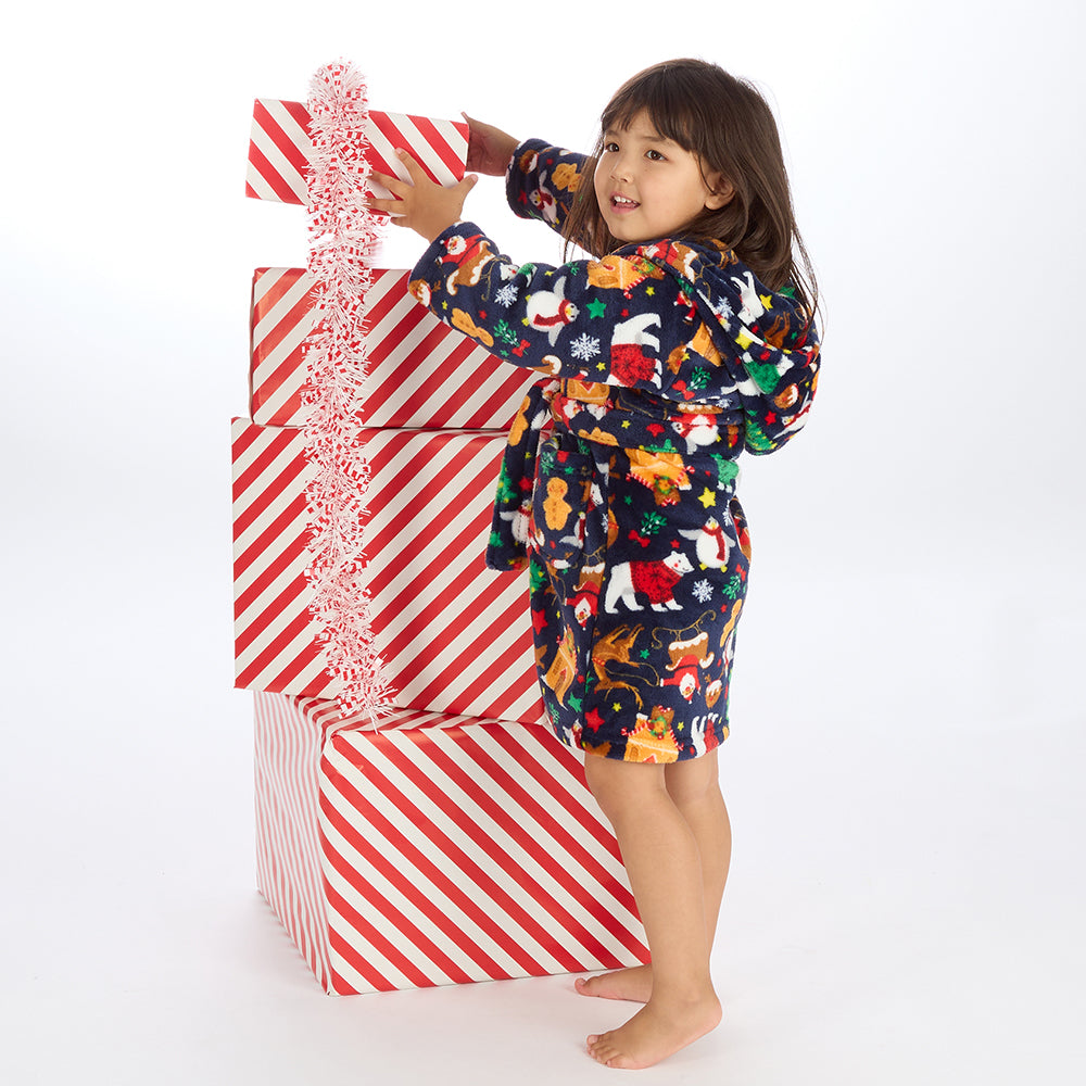 Girls Navy Christmas Dressing Gown
