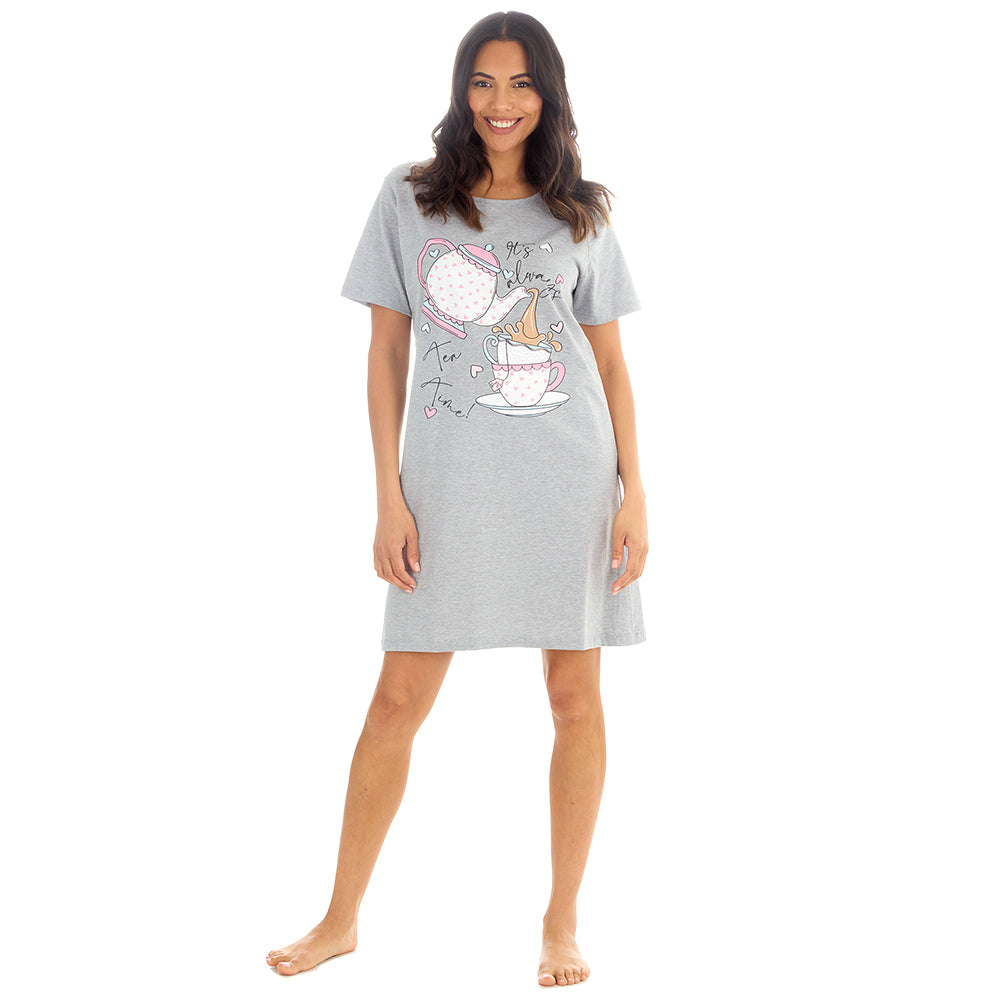 Ladies Short Sleeve Teatime Grey Nigthie