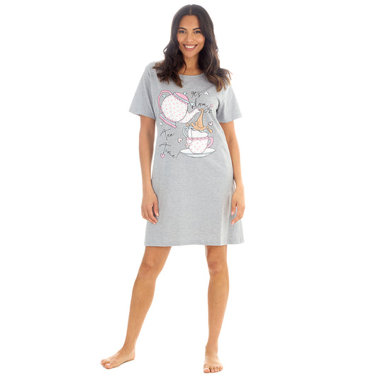 Ladies Short Sleeve Teatime Grey Nigthie