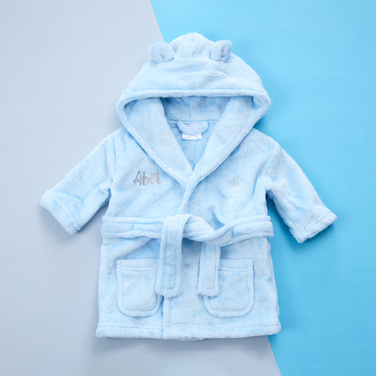 Personalised Baby Blue Bear Ears Dressing Gown