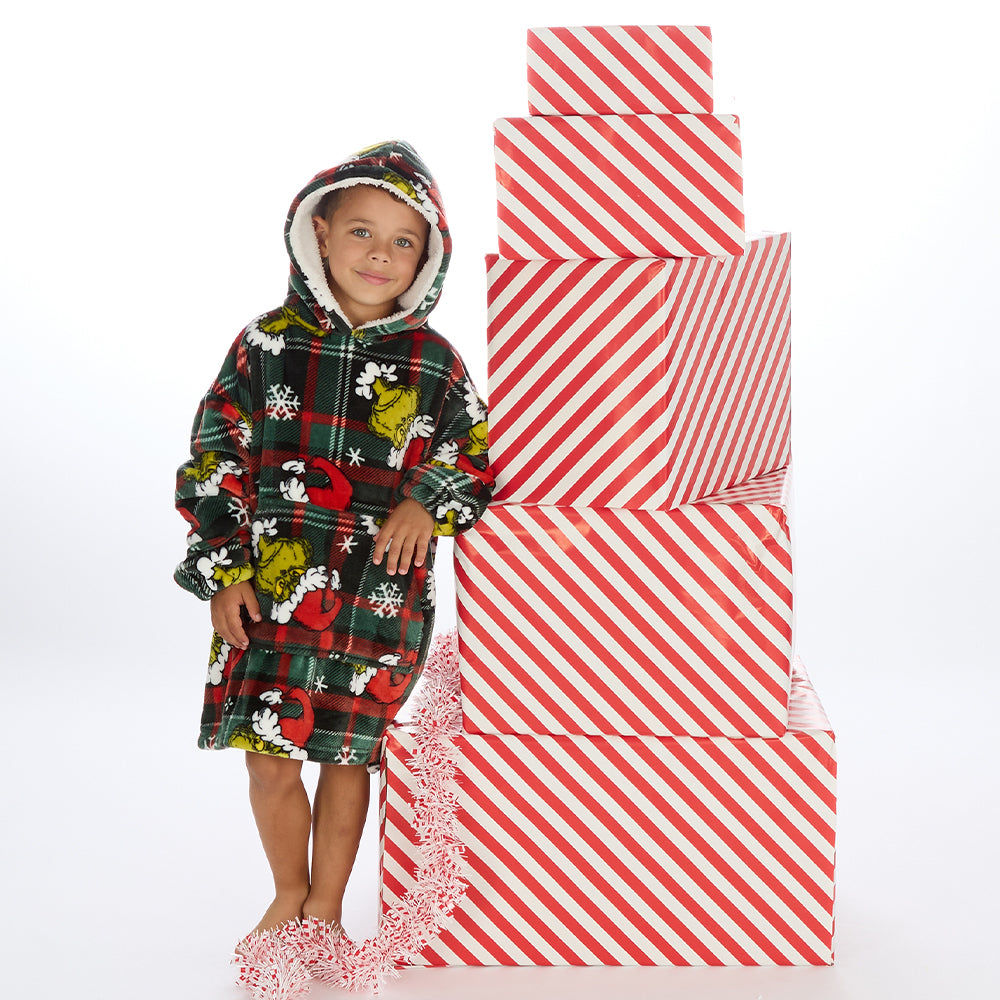 Infant Boys Grinch Check Blanket Hoodie