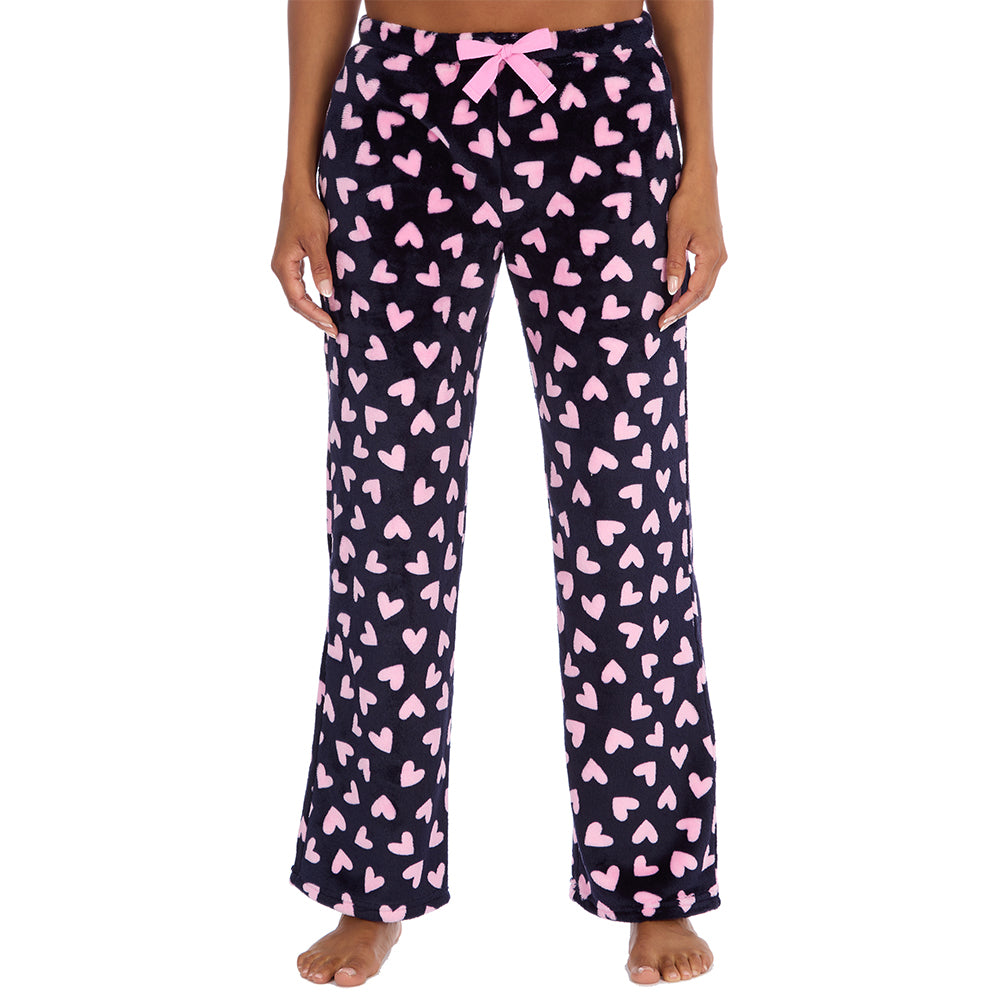 Ladies Navy Hearts Fleece Pyjama Bottoms