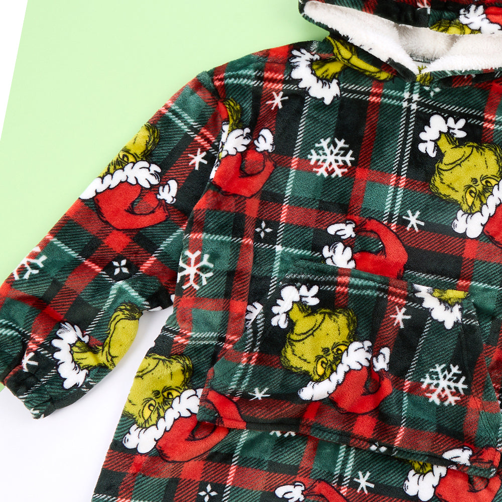 Infant Girls Grinch Check Blanket Hoodie