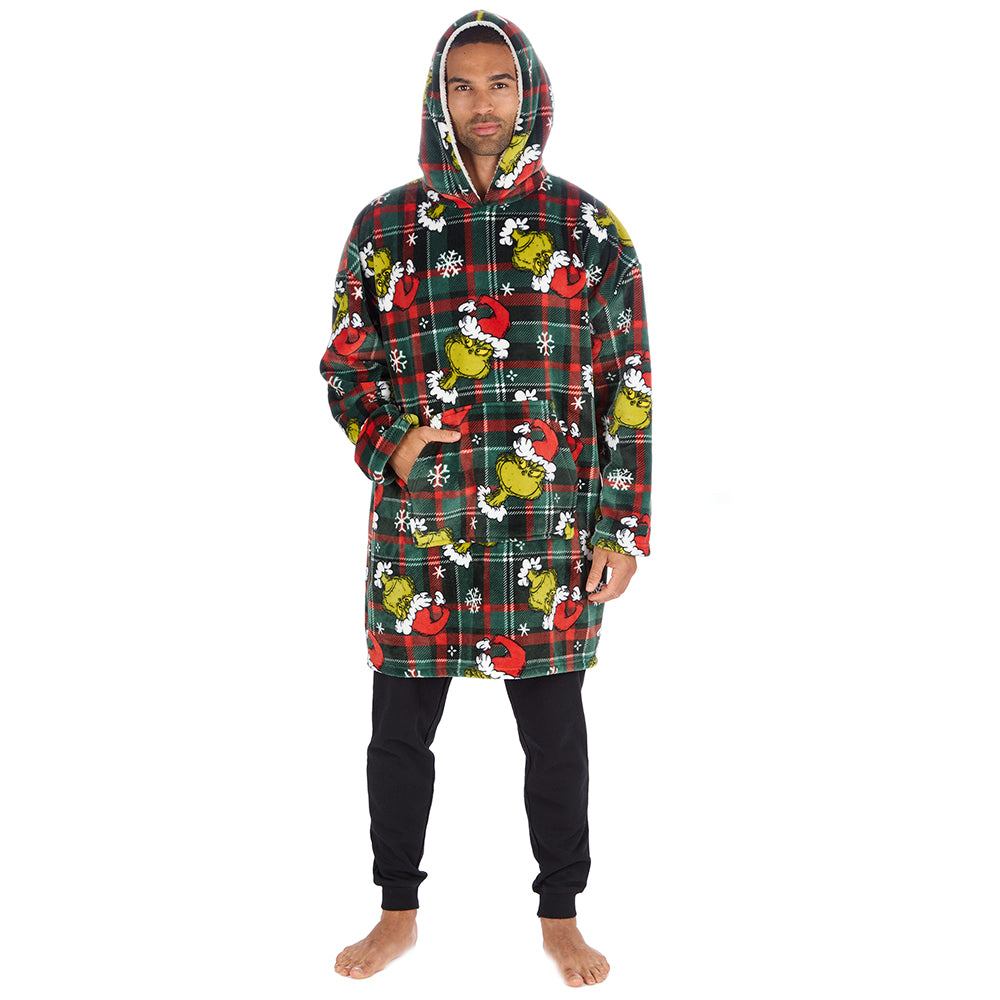 Mens Grinch Check Blanket Hoodie