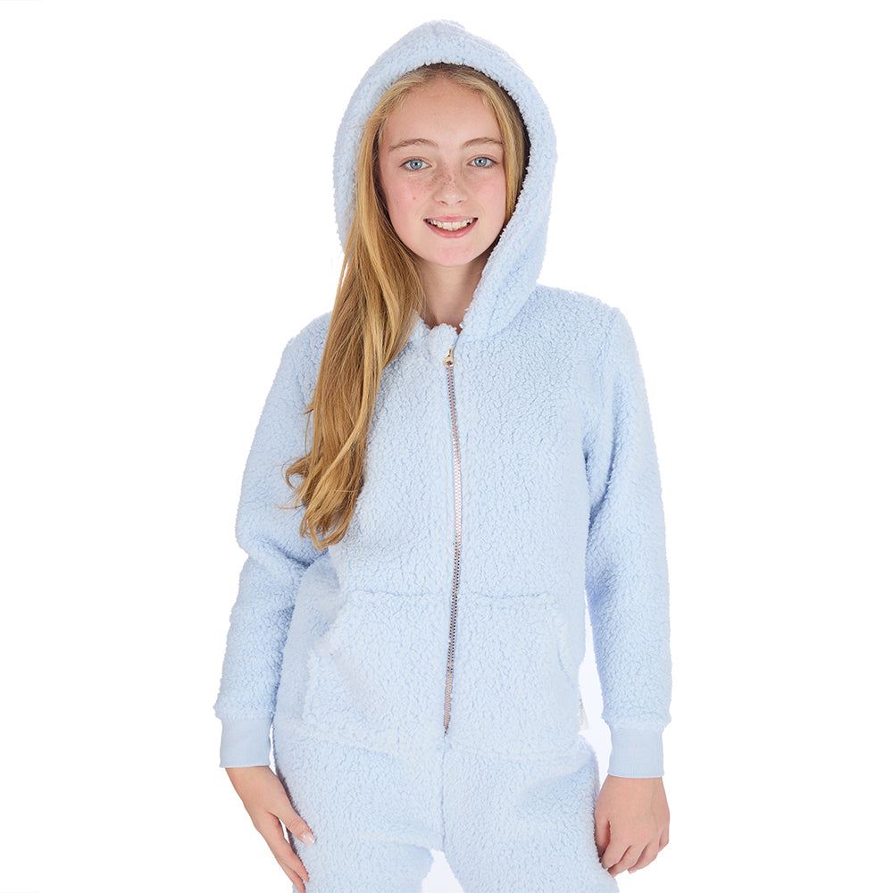 Girls Baby Blue Teddy Fleece Onesie