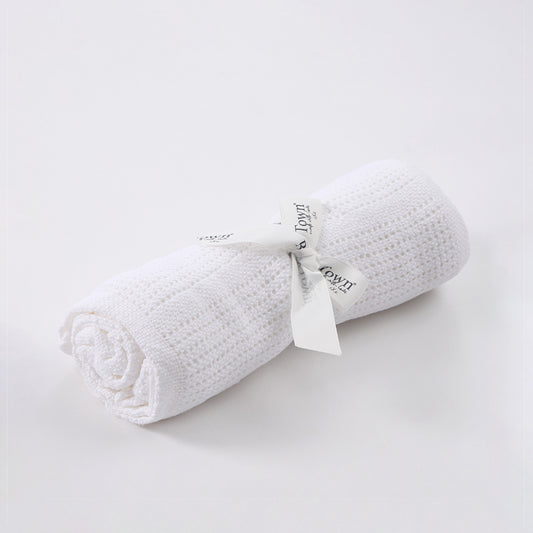 Baby White Cellular 100% Cotton Blanket