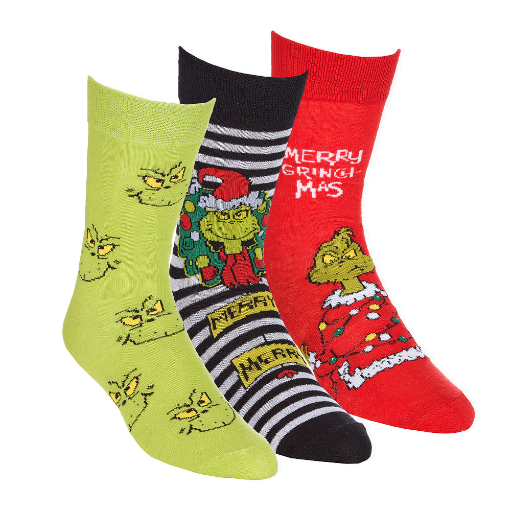 Mens 3 Pairs Santa Grinch Cotton Socks