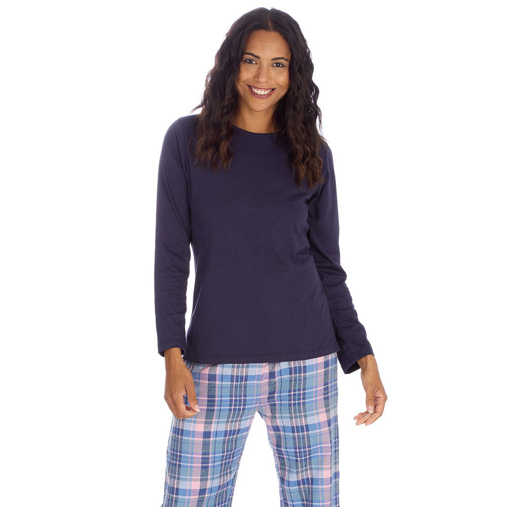 Ladies Denim Check Jersey Pyjama Set