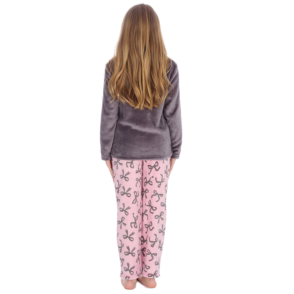 Girls Grey Bows Fleece Pyjama Set