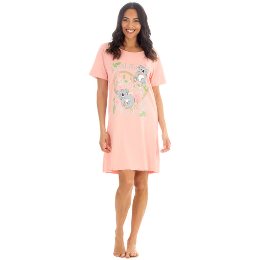 Ladies Short Sleeve Koala Coral Nigthie