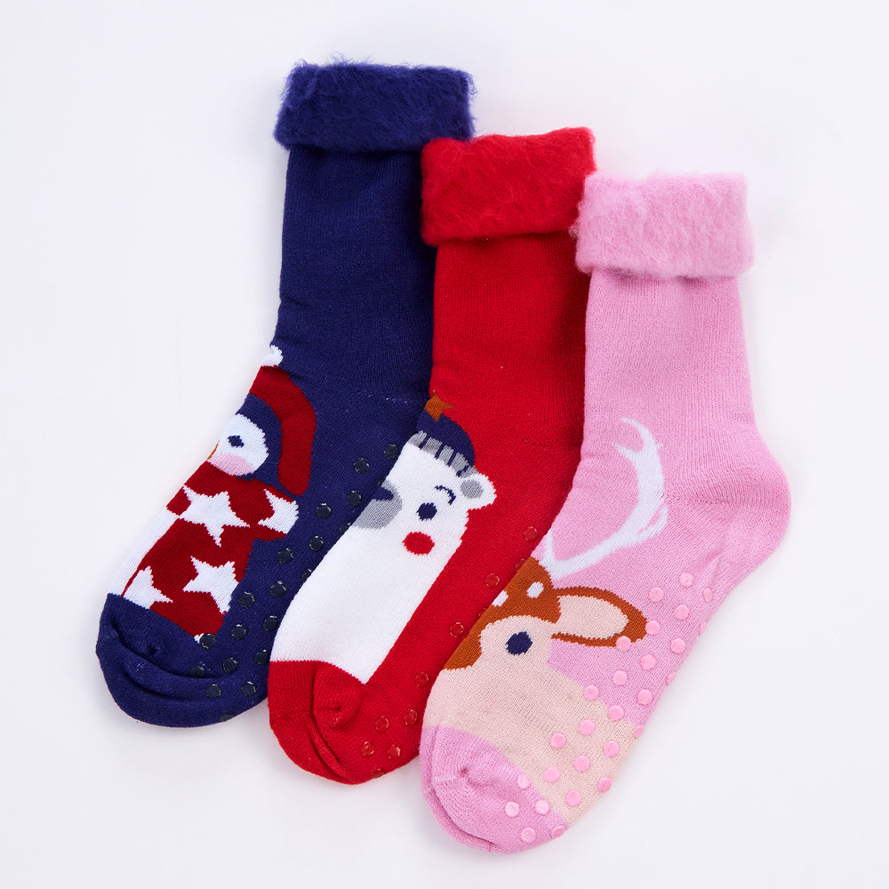Ladies 3 Pairs Christmas Thermal Bed Socks