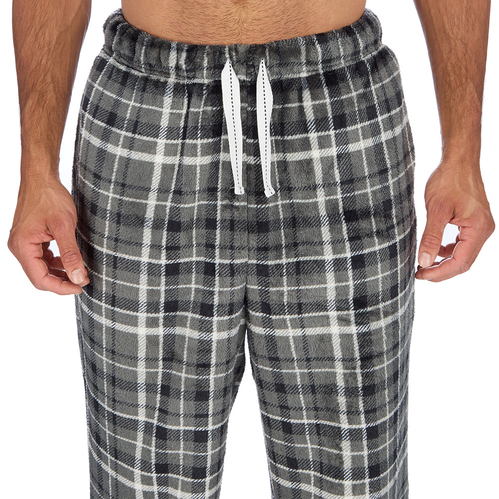 Mens Black Check Fleece Pyjama Set