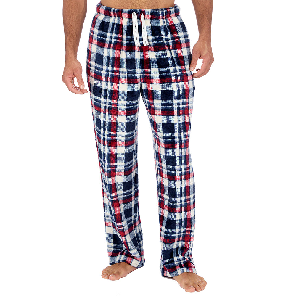 Mens Navy Plaid Fleece Pyjama Bottoms